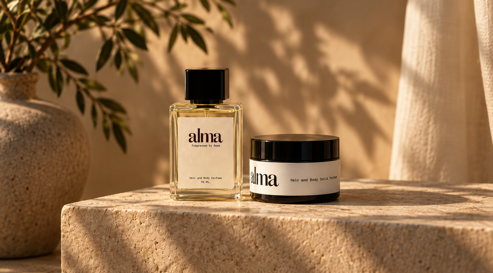 ALMA spray and solid perfume in warm evening light